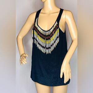 Chelsea Flower Beaded Tank Top Large Boho Unique Statement Glam